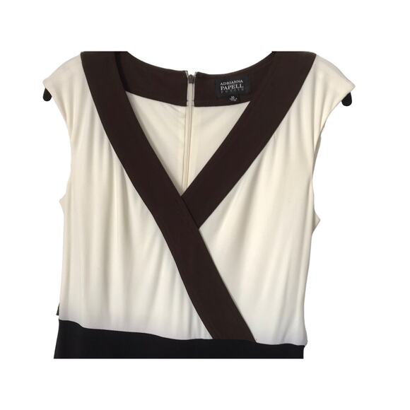 Adrianna Papell Dress Womens Petite Size 6P Brown Cream V-neck Cross Shift - Picture 6 of 15